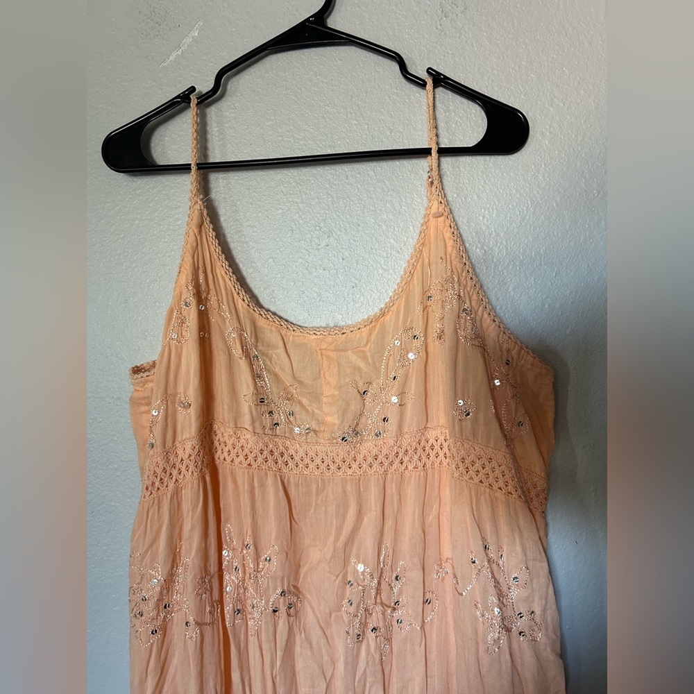 Peach Embroidered sequins maxi Dress - Picture 3 of 11